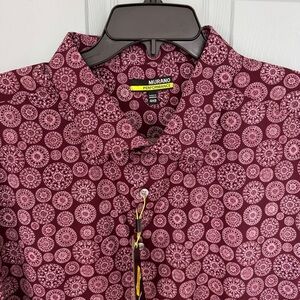 Murano Performance Big Man Long Sleeve Button Down Shirt Burgundy Medallion 4XB